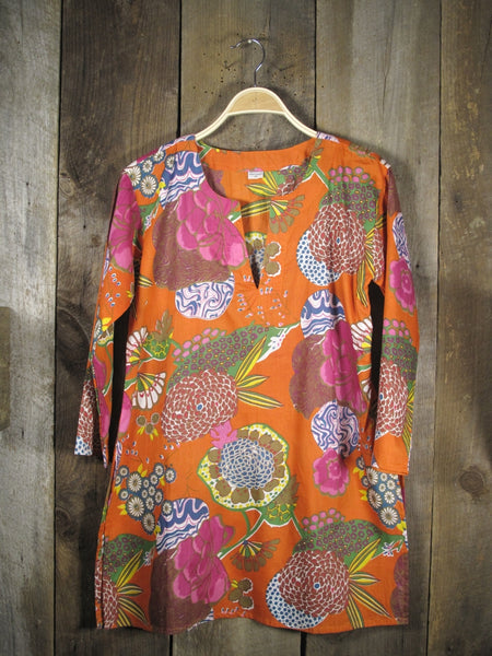 Tunic - Cotton Tunic Top Mums on Orange - Girl Intuitive - Nusantara -