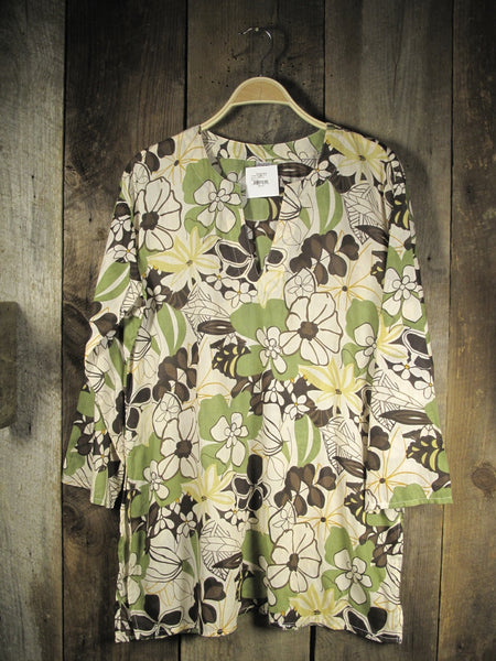 Tunic - Cotton Tunic Top in Khaki Floral - Girl Intuitive - Nusantara -