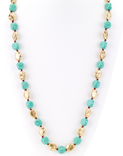 Necklace - Turquoise and Gold Nugget Beaded Long Necklace - Girl Intuitive - Island Imports -
