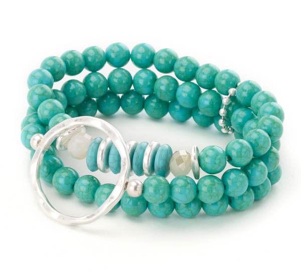 bracelet - Turquoise Beaded Bracelet with Silver Centerpiece - Girl Intuitive - Island Imports -