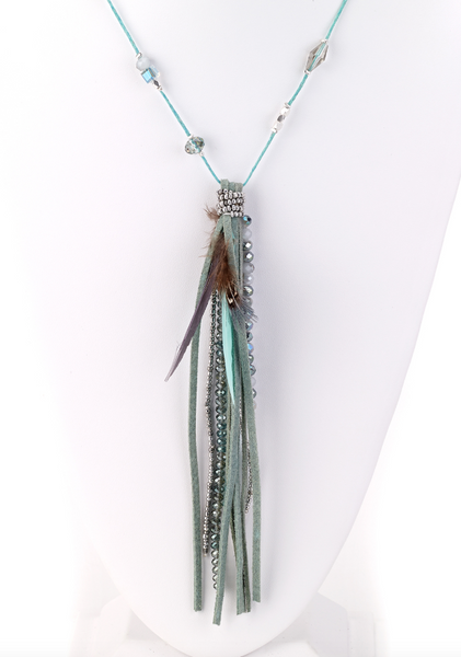 Necklace - Turquoise Tassel Combo Long Necklace - Girl Intuitive - Island Imports -