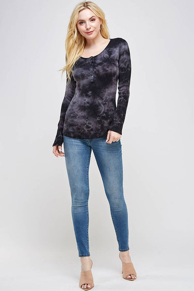 Top - Crystal Cloud Tie Dye Scoop Neck Long Sleeve Top - Girl Intuitive - Urban X -