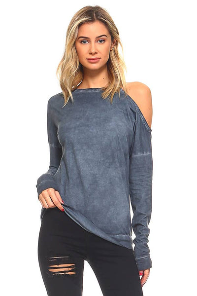 Sweatshirts - Open Shoulder Mock Neck Cotton Sweatshirt - Girl Intuitive - Urban X - S / Blue