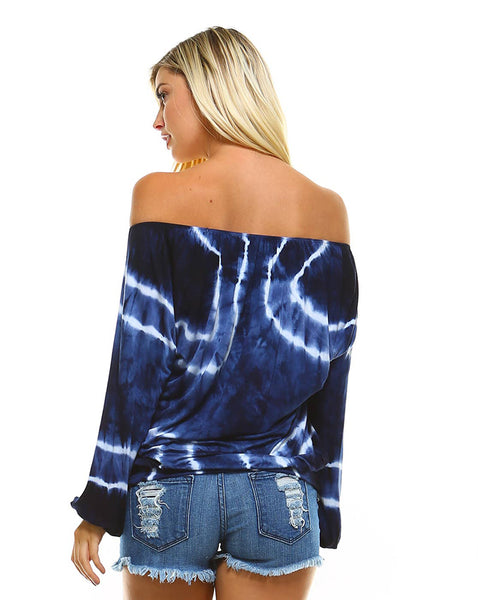 Top - Urban X Two Tone Ocean Blue Crystal Tie Dye Peasant Top - Girl Intuitive - Urban X -