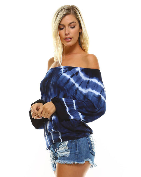 Top - Urban X Two Tone Ocean Blue Crystal Tie Dye Peasant Top - Girl Intuitive - Urban X -