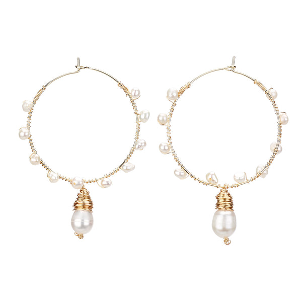 earrings - Wire Wrap Hoop Pearl Earrings - Girl Intuitive - Island Imports -