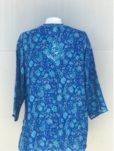 Tunic - Women's Embroidered Silk Tunic Top in Turquoise Blue - Girl Intuitive - Dolma -