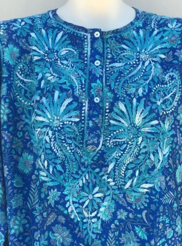 Tunic - Women's Embroidered Silk Tunic Top in Turquoise Blue - Girl Intuitive - Dolma -