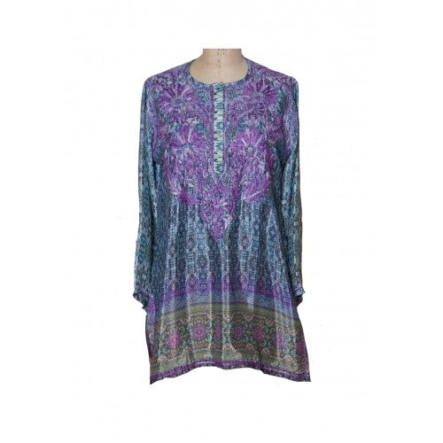 Tunic - Women's Embroidered Silk Tunic Top in Purple - Girl Intuitive - Dolma -