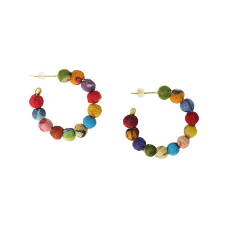 earrings - Worldfinds Kantha Mini Hoop Earrings - Girl Intuitive - WorldFinds -