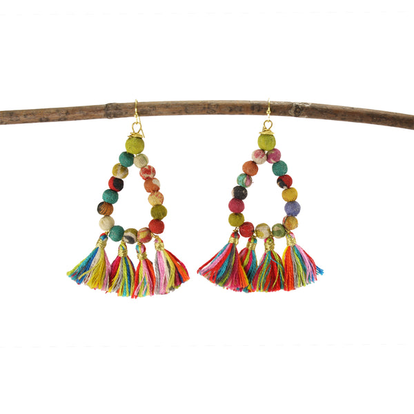 earrings - Worldfinds Kantha Teardrop Fringe Earrings - Girl Intuitive - WorldFinds -