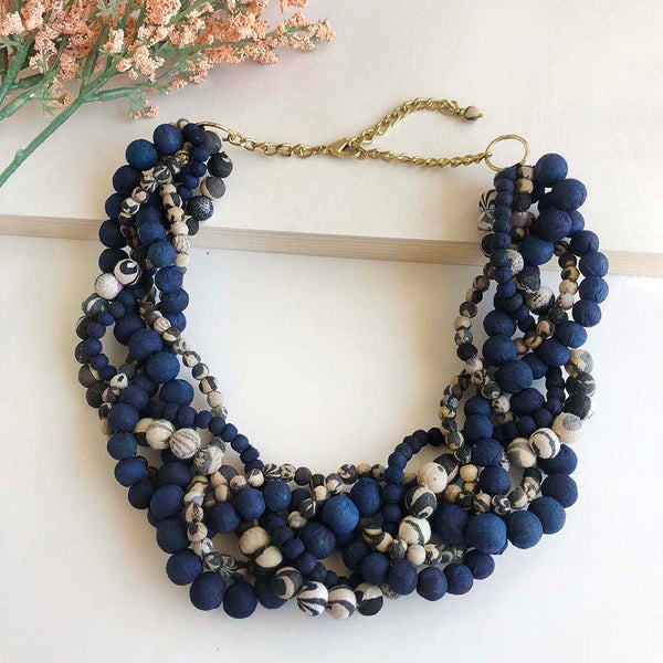 Necklace - Kantha Indigo Braided Collar Necklace - Girl Intuitive - WorldFinds -