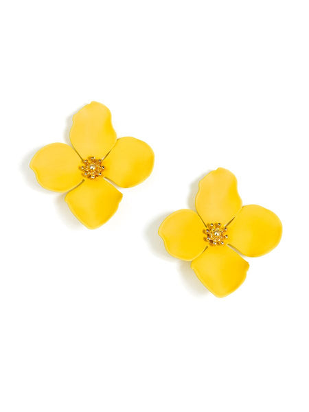 earrings - Flower Statement Stud Earrings - Girl Intuitive - Zenzii - Yellow