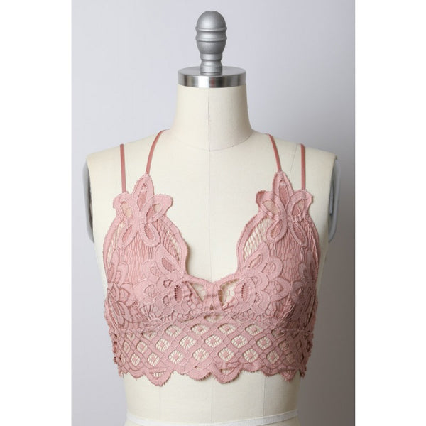 Bralette - Crochet Lace Longline Bralette - Girl Intuitive - Leto - S / Pink
