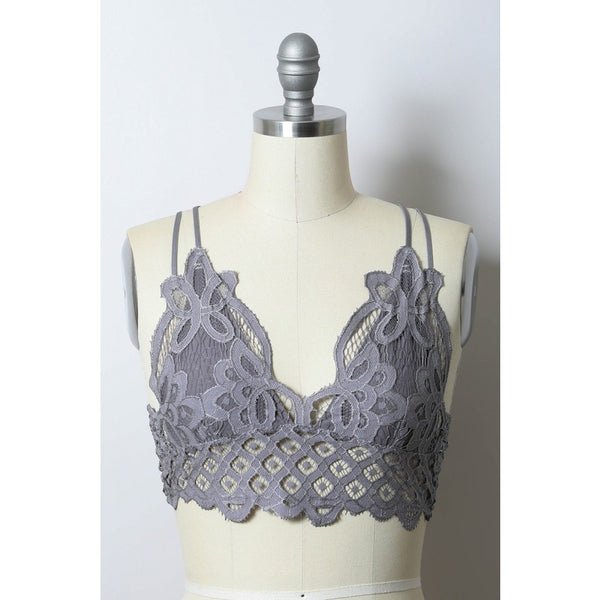 Bralette - Crochet Lace Longline Bralette - Girl Intuitive - Leto - S / Gray