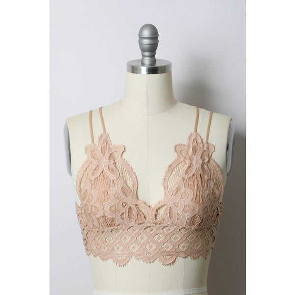 Bralette - Crochet Lace Longline Bralette - Girl Intuitive - Leto - S / Nude