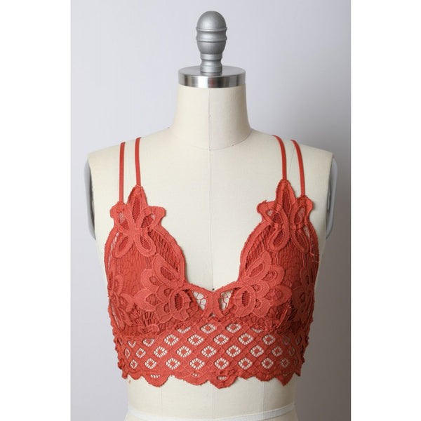 Bralette - Crochet Lace Longline Bralette - Girl Intuitive - Leto - S / Red