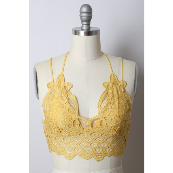Bralette - Crochet Lace Longline Bralette - Girl Intuitive - Leto - S / Yellow