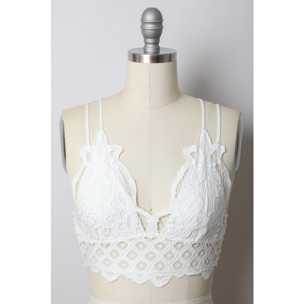 Bralette - Crochet Lace Longline Bralette - Girl Intuitive - Leto - S / White