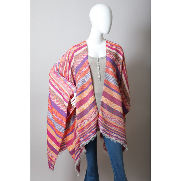 Kimono - Geometric Stripe Jacquard Kimono - Girl Intuitive - Leto - One Size / Pink