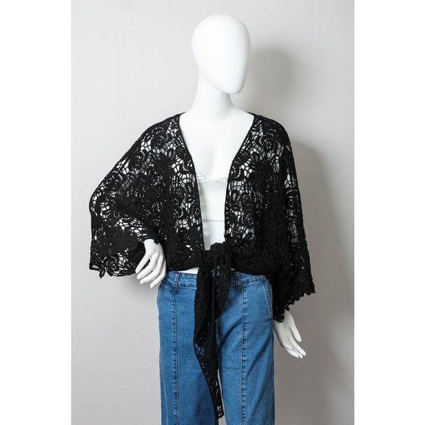 Kimono - Crochet Floral Petal Kimono Wrap - Girl Intuitive - Leto - One Size / Black