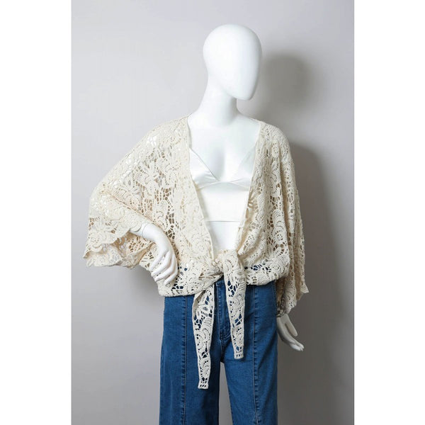 Kimono - Crochet Floral Petal Kimono Wrap - Girl Intuitive - Leto - One Size / Beige