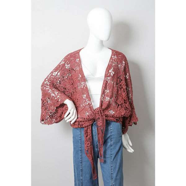 Kimono - Crochet Floral Petal Kimono Wrap - Girl Intuitive - Leto - One Size / Pink