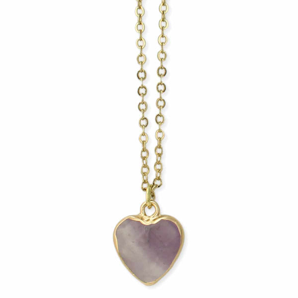 Necklace - Zad Gemstone Heart Amethyst Necklace - Girl Intuitive - zad -