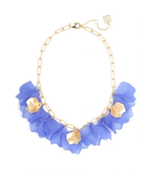 Necklace - Zenzii Sheer Layered Petals Gold Collar Necklace - Girl Intuitive - Zenzii - Blue / Resin