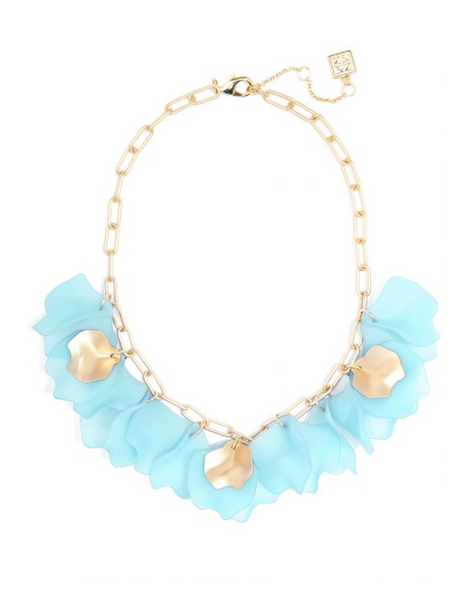 Necklace - Zenzii Sheer Layered Petals Gold Collar Necklace - Girl Intuitive - Zenzii - Light Blue / Resin