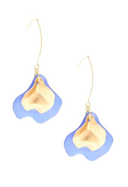 earrings - Zenzii Sheer Layered- Petals Gold Pull Through Earrings - Girl Intuitive - Zenzii - Blue