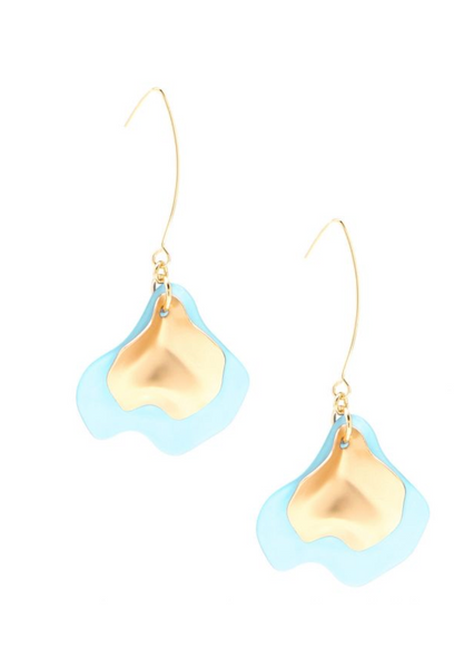 earrings - Zenzii Sheer Layered- Petals Gold Pull Through Earrings - Girl Intuitive - Zenzii - Light Blue