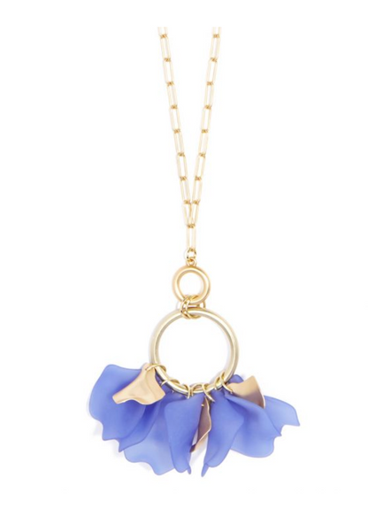 Necklace - Zenzii Sheer Petals Gold Pendant Necklace - Girl Intuitive - Zenzii - Blue / Resin