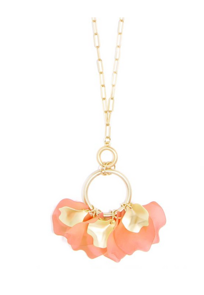Necklace - Zenzii Sheer Petals Gold Pendant Necklace - Girl Intuitive - Zenzii - Coral / Resin