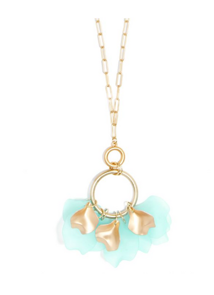 Necklace - Zenzii Sheer Petals Gold Pendant Necklace - Girl Intuitive - Zenzii - Green / Resin
