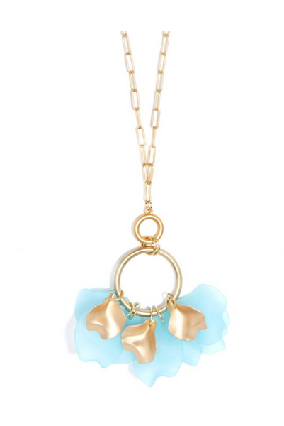 Necklace - Zenzii Sheer Petals Gold Pendant Necklace - Girl Intuitive - Zenzii - Light Blue / Resin