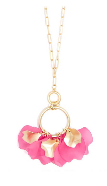 Necklace - Zenzii Sheer Petals Gold Pendant Necklace - Girl Intuitive - Zenzii - Pink / Resin
