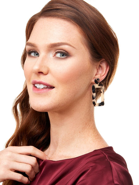 earrings - Zenzii Tortoise Rectangular Drop Earrings - Girl Intuitive - Zenzii -